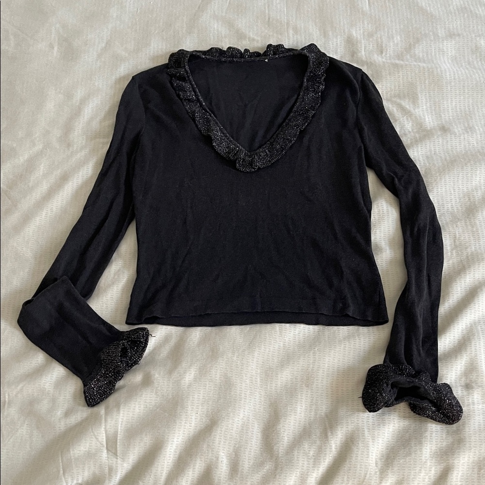 Dolce & Gabbana Black Ruffled Long Sleeve Top